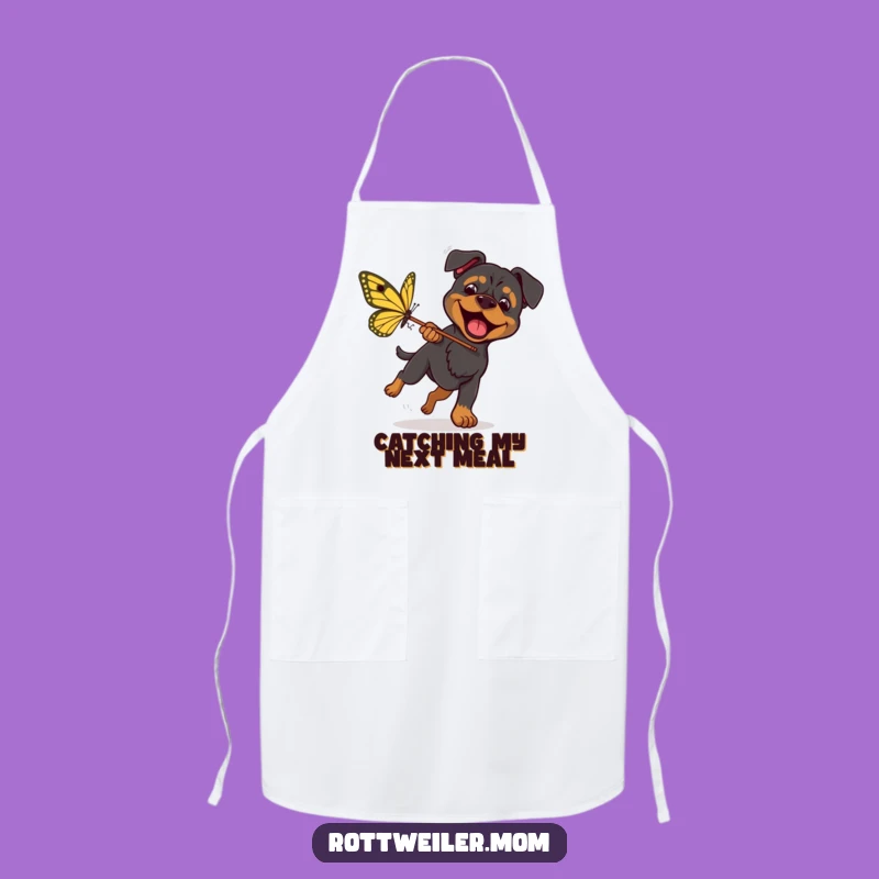 Funny Rottweiler Butterfly Chase Apron - Energetic Chef Dog Kitchen Fun, Funny Gift