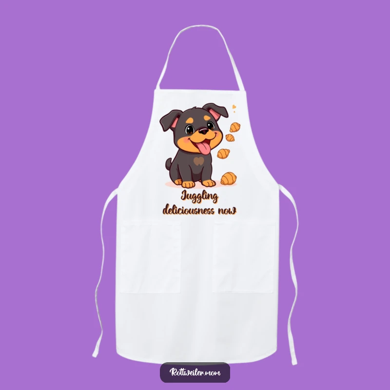 Funny Kawaii Rottweiler Apron: Juggling Croissants, Chef's Delight Gift