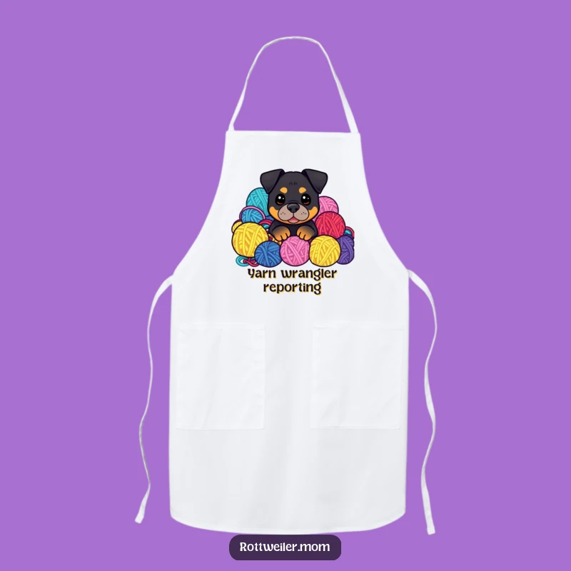 Funny Kawaii Rottweiler Apron: Yarn Pile Peek, Crafter's Kitchen Gift