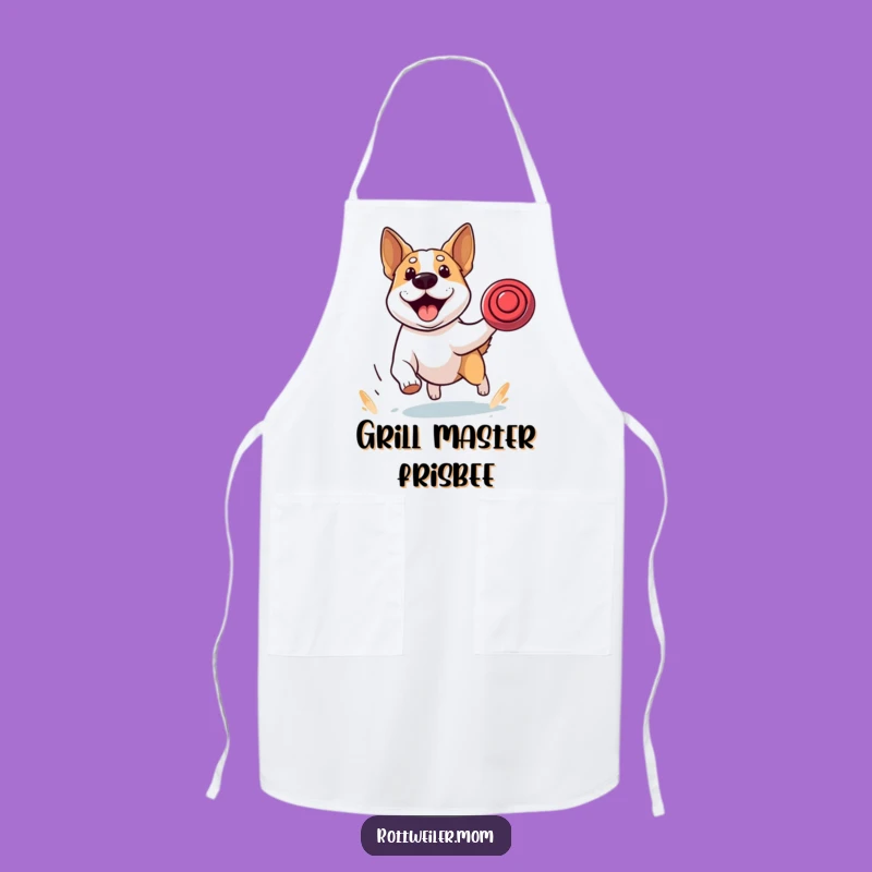 Funny Stocky Dog Frisbee Apron, Cheerful Energetic Kitchen Gift