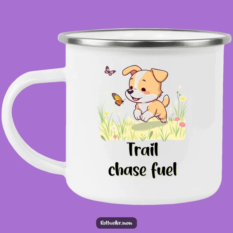 Funny Dog Meadow Camping Mug: Durable Pup Chase Outdoor Coffee Cup
