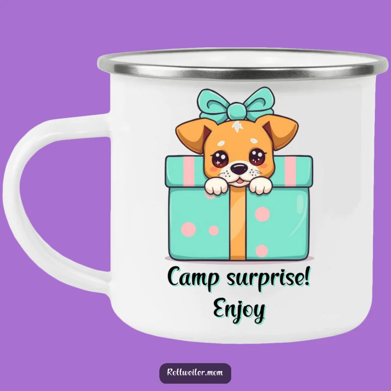 Funny Peek-a-Boo Dog Present Camping Mug, Adventure Fuel with Surprise