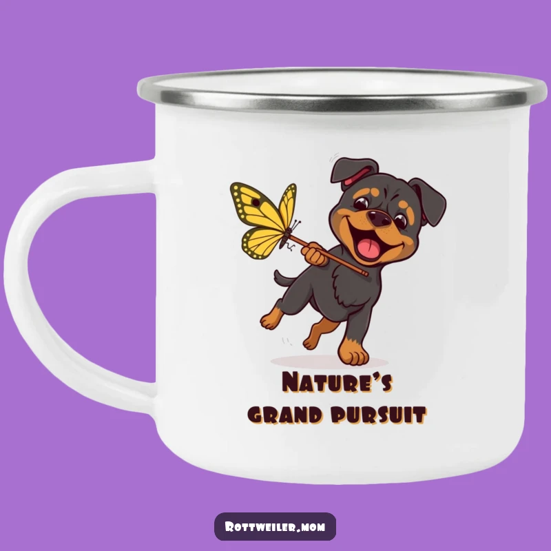 Funny Rottweiler Butterfly Camping Mug - Energetic Dog Adventure Gift
