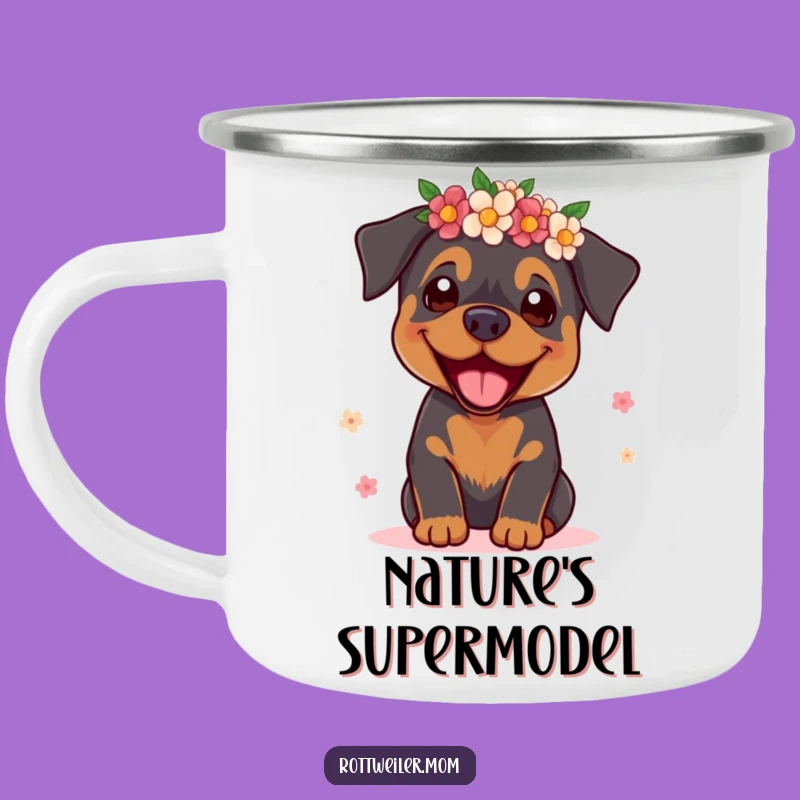 Glamorous Rottweiler Supermodel Camping Mug: Fashionable Dog Drinkware