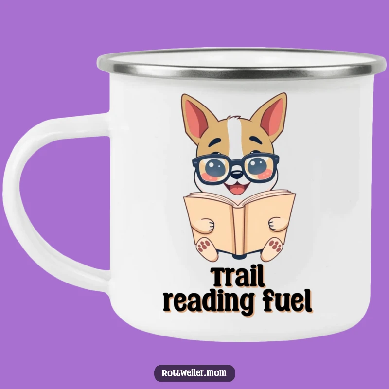 Funny Bookworm Dog Camping Mug: Glasses Pup Reading - Literary Sips Outdoors