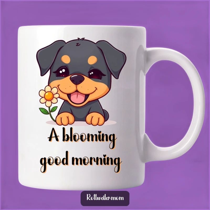 Funny Kawaii Rottweiler Flower Mug - Winking Dog, Charming & Hilarious Gift