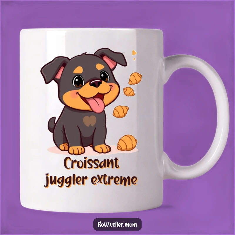 Funny Kawaii Rottweiler Mug: Juggling Croissants, Hilarious Baker Gift