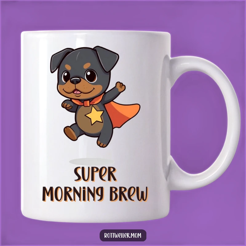 Funny Kawaii Rottweiler Superhero Mug - Flying Dog, Hilarious Gift for Heroes