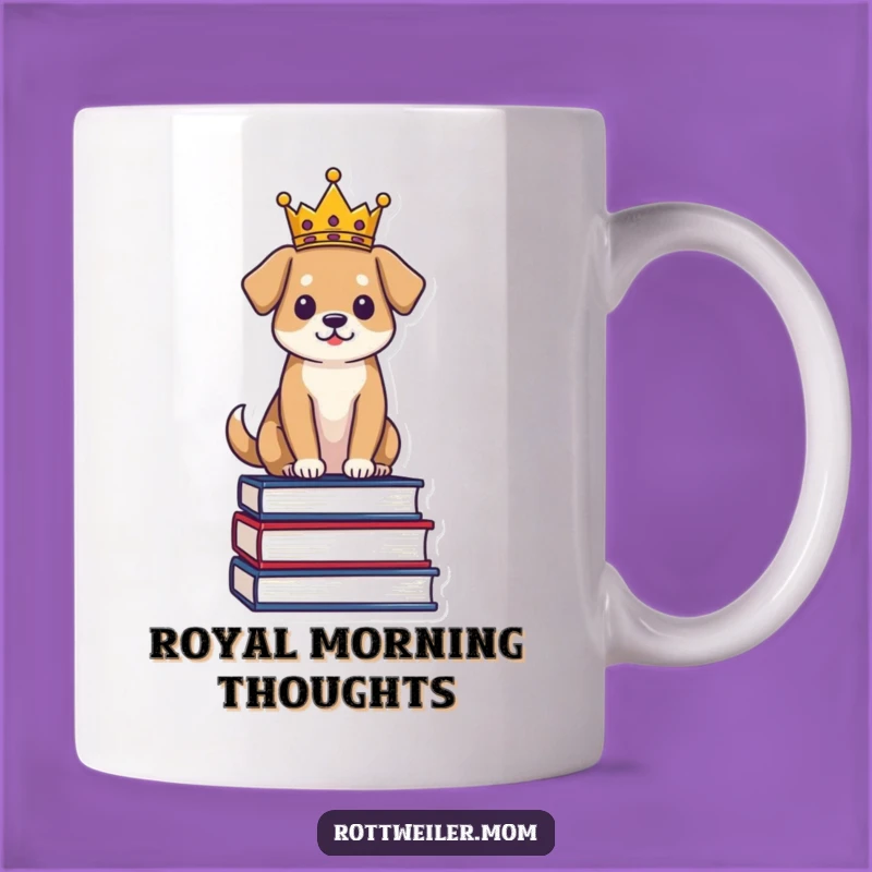 Funny Regal Dog Mug: Crowned Pup on Books - Perfect Gift for Royalty & Readers