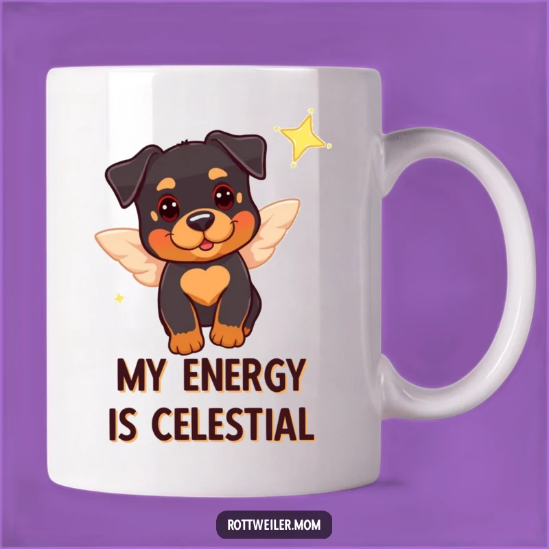 Funny Rottweiler Angel Mug: Fluffy Wings & Star Sparkle, Cute Gift!
