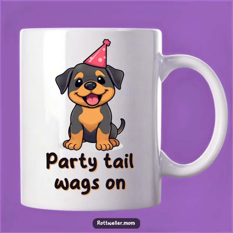 Funny Rottweiler Party Hat Mug: Excited Dog Gift for Happy Celebrations