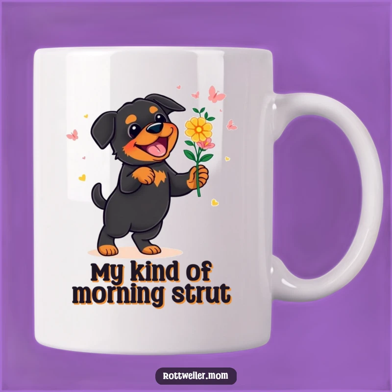 Funny Dancing Rottweiler Flower Bouquet Mug - Perfect Humorous Gift Idea