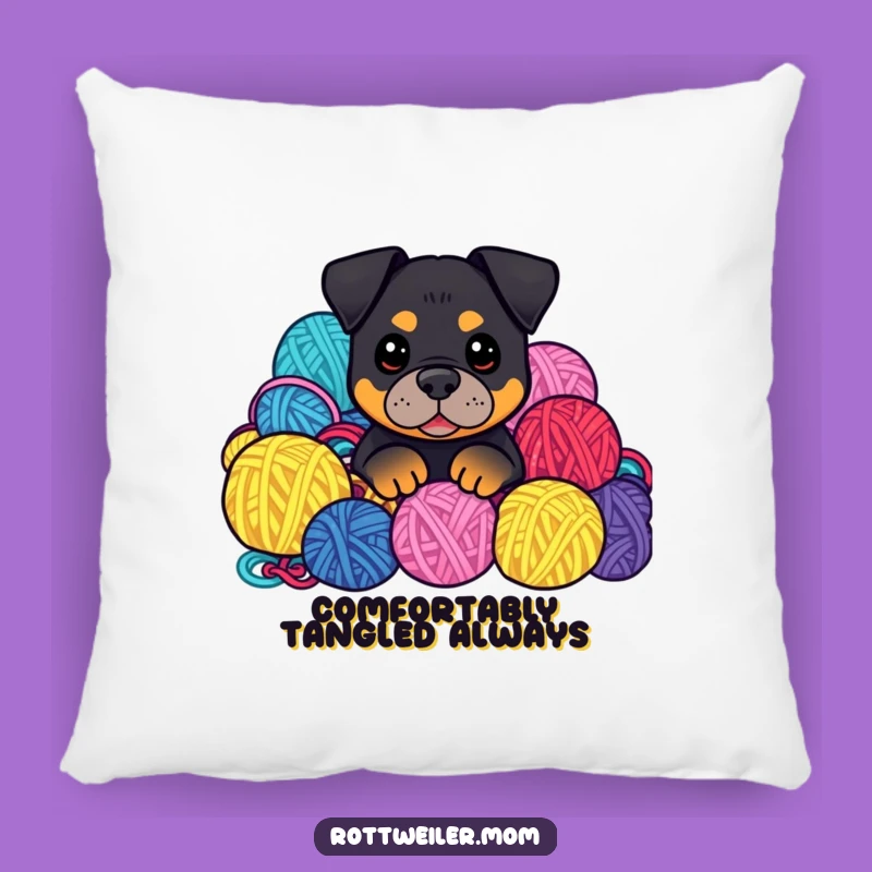 Funny Kawaii Rottweiler Pillow: Yarn Pile Peek, Cozy & Crafter Gift