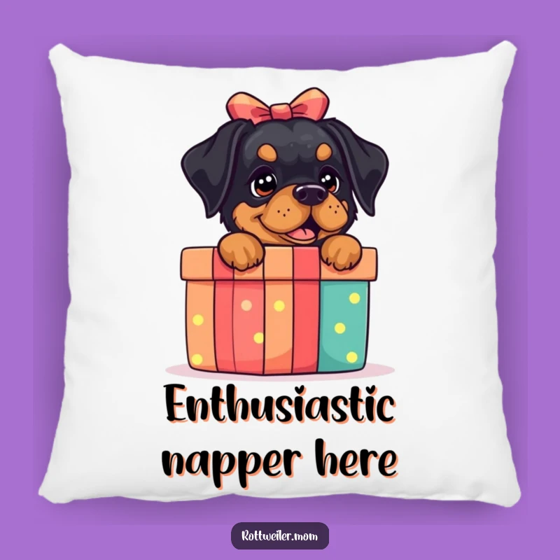 Soft Rottweiler Gift Box Pillow: Cozy Dog Surprise Cushion