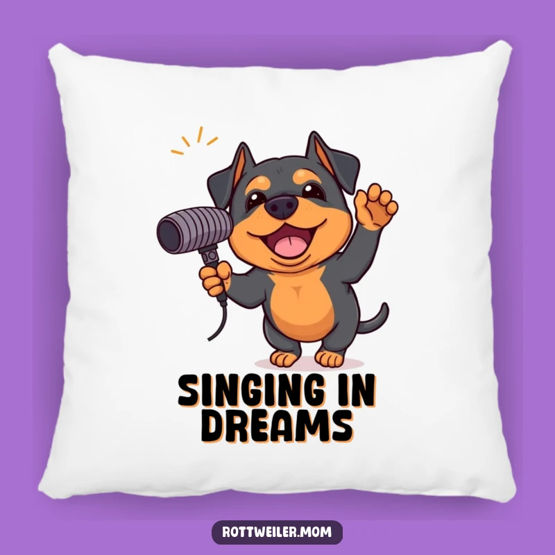 Funny Rottweiler Rockstar Pillow - Cozy Singing Pup Decor