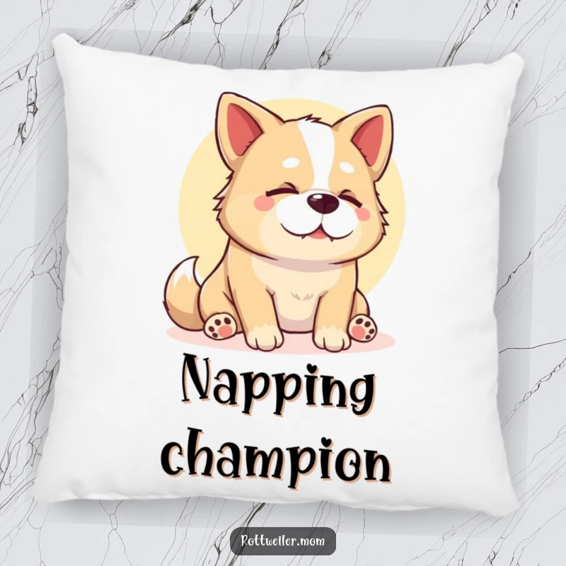 Funny Stocky Dog Pillow, showing a content dog sighing in a sunbeam, offering plush comfort and a touch of humor.