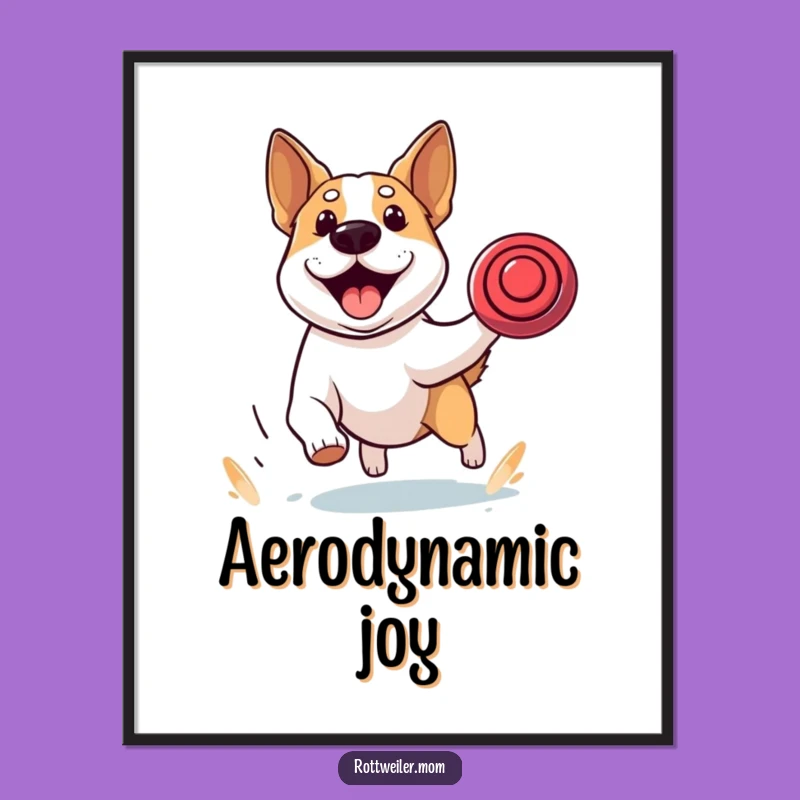 Funny Stocky Dog Frisbee Digital Art Print, Energetic Decor Gift