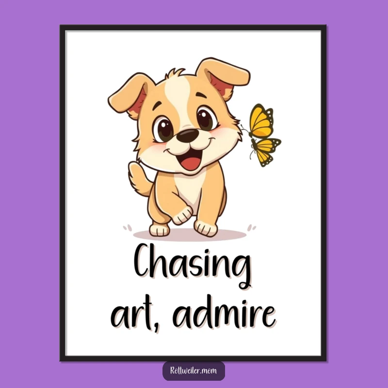 Funny Butterfly Chase Dog Digital Art: Instant Cheer, Delightful Funny Gift for Art Lovers!