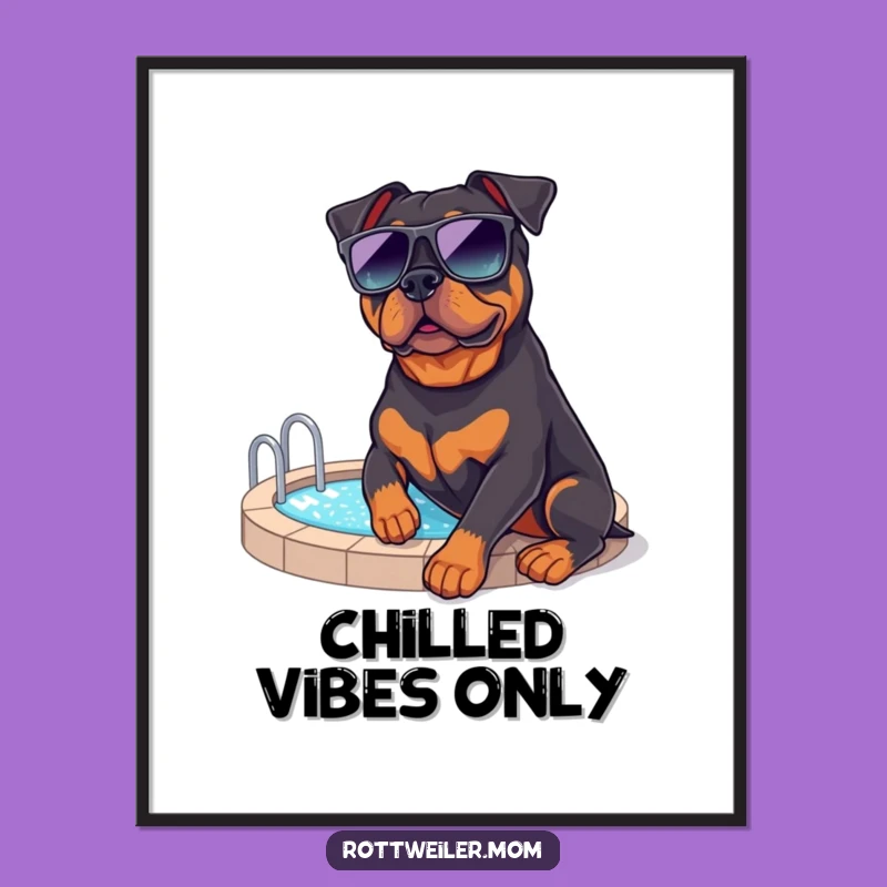 Funny Rottweiler Poolside Digital Art: Instant Download for Chill Decor