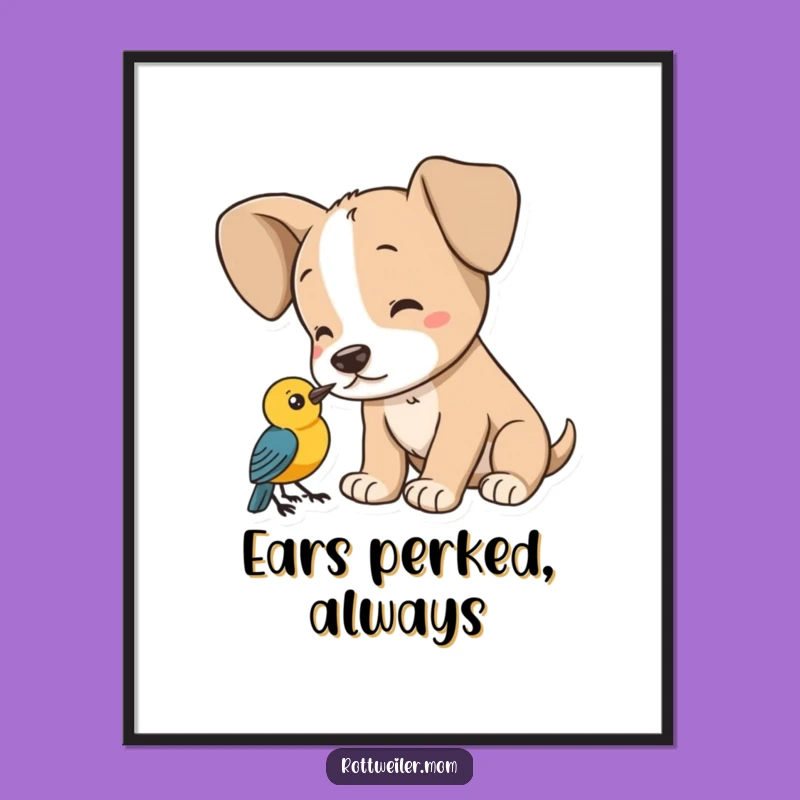 Funny Puppy Big Ears Bird Digital Art: Instant Adorable Decor