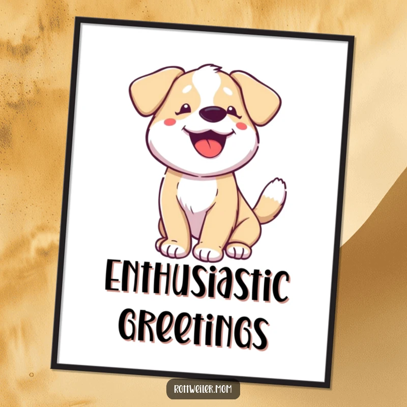Funny dog digital art print, a dog with a fast-wagging tail and happy pant, ideal for instant wall decor.