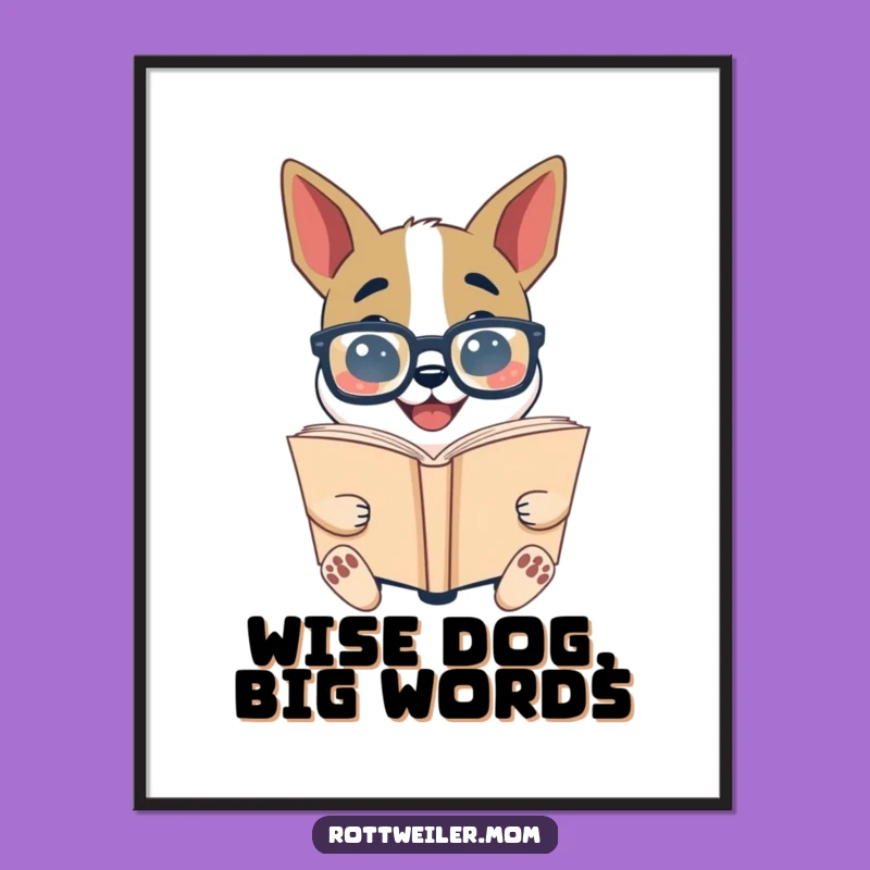 Funny Bookworm Dog Digital Art Print: Glasses Pup Reading - Instant Literary Charm