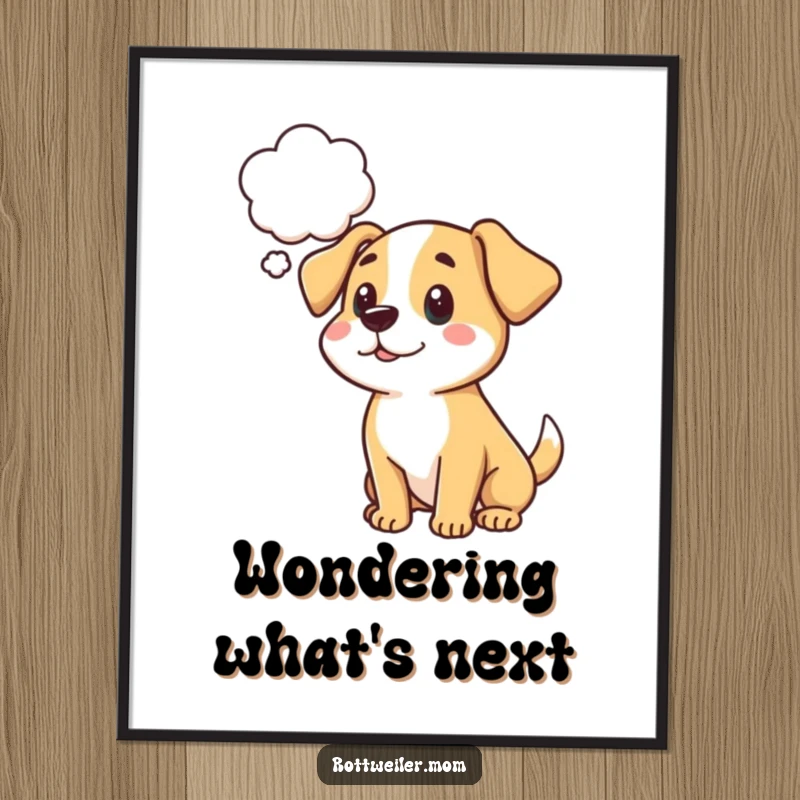 Funny cartoon dog digital art print with a thought bubble, ideal for instant wall decor.