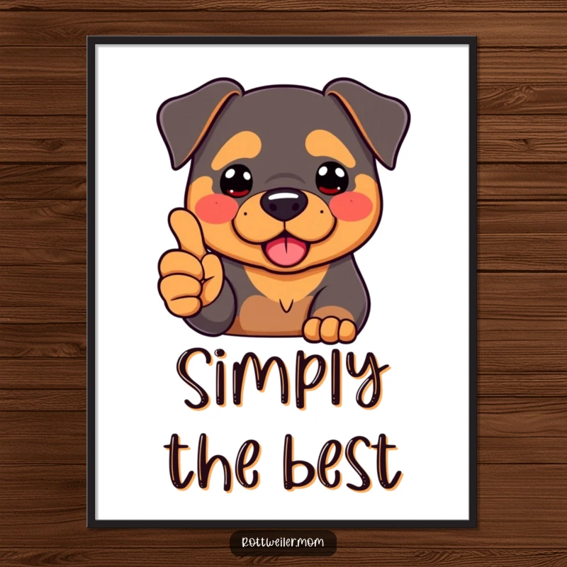 Funny Kawaii Rottweiler with rosy cheeks, giving a thumbs-up, creating humorous and encouraging wall art.