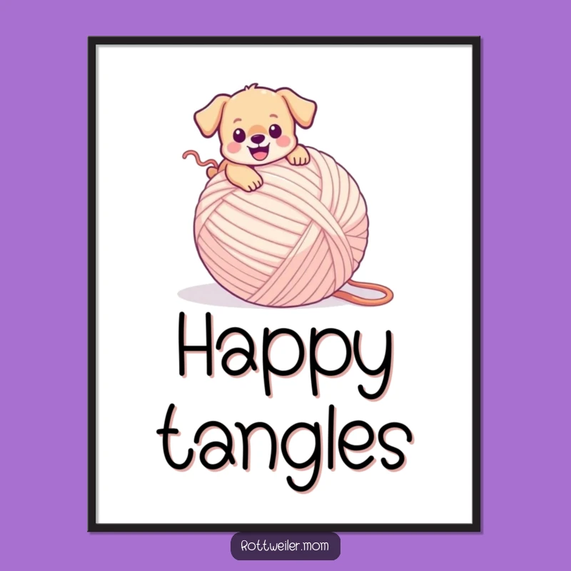Funny Puppy Yarn Ball Digital Art: Instant Hilarious Wall Decor