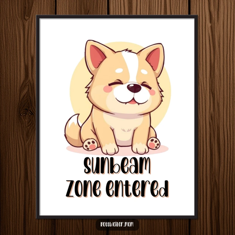 Funny Stocky Dog Digital Art Print, a content dog sighing in a sunbeam, bringing instant calm and humor to any space.