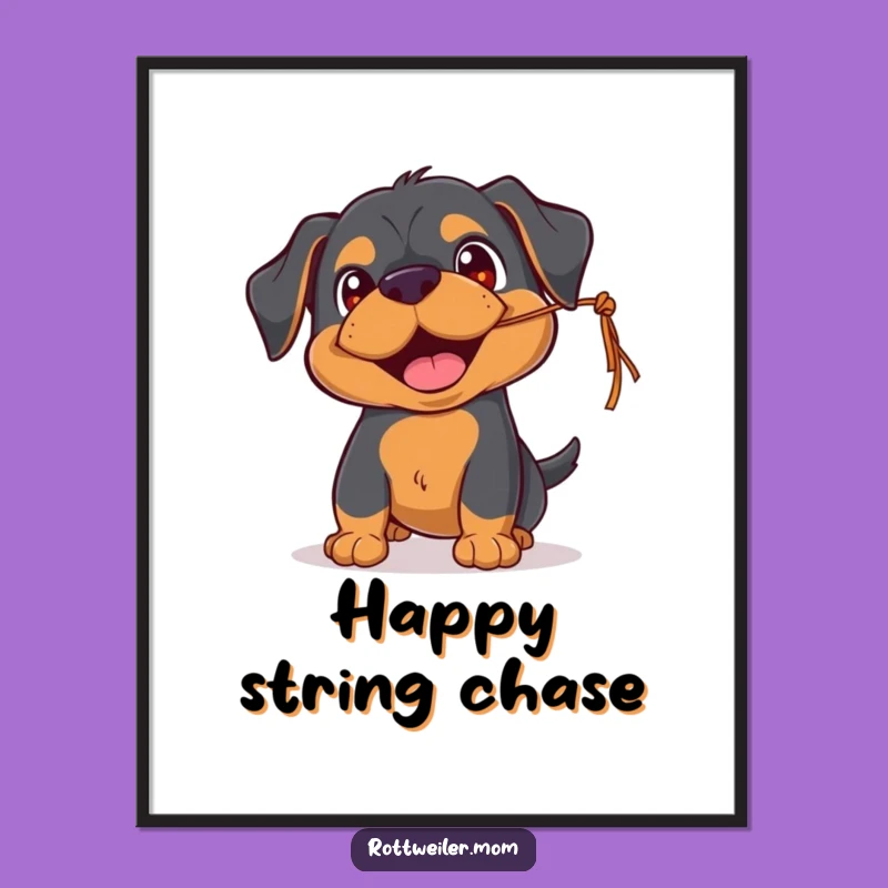 Funny Rottweiler Playful Digital Art - String Chaser Instant Print