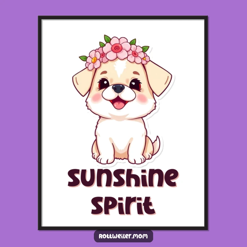 Funny Dog Flower Crown Digital Art: Instant Joyful Wall Decor