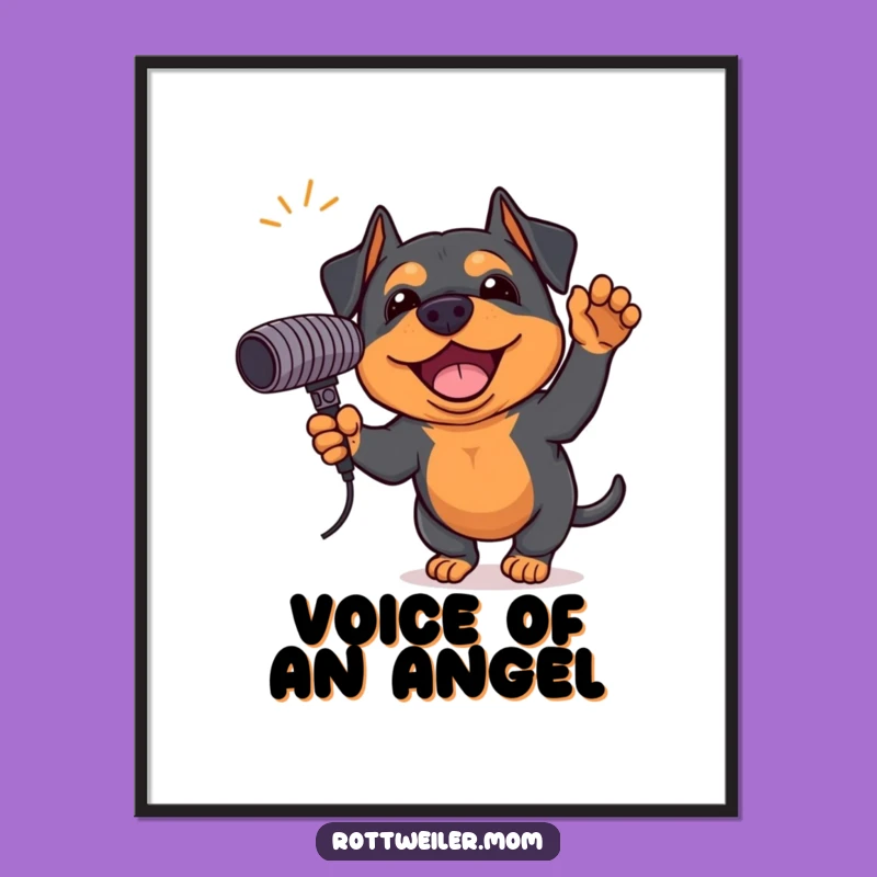 Funny Rottweiler Singing Star Digital Art - Rockstar Pup Instant Print