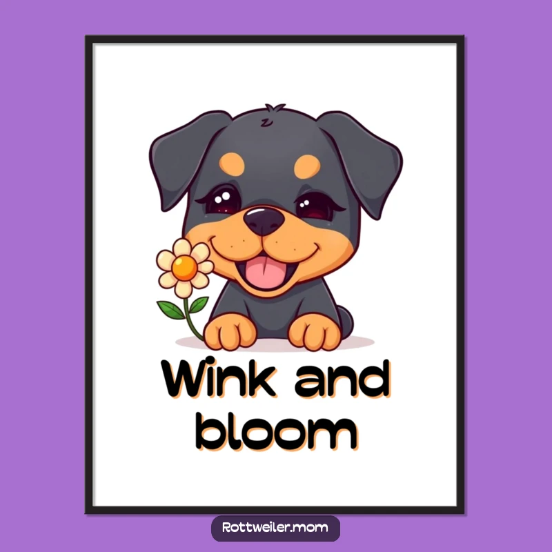 Funny Kawaii Rottweiler Flower Digital Print - Charming & Hilarious Art
