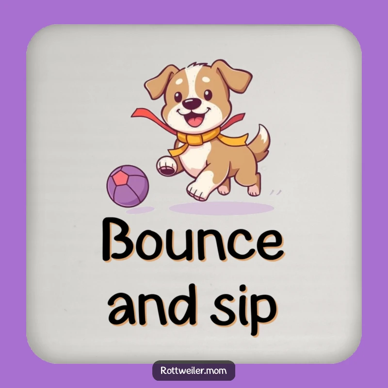 Funny Playful Dog Drink Coaster: Ribbon Pup Chasing Ball - Protect Surfaces with Fun