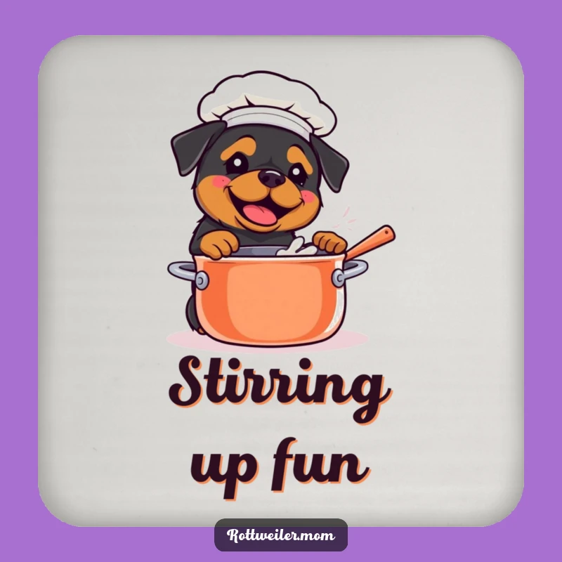 Funny Kawaii Rottweiler Chef Coaster Set: Stirring Pot, Fun Kitchen Decor