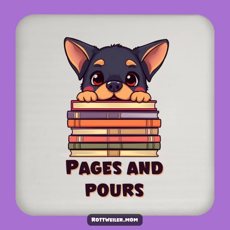 Funny Kawaii Rottweiler Coasters - Hilarious Book Lover Gift Set