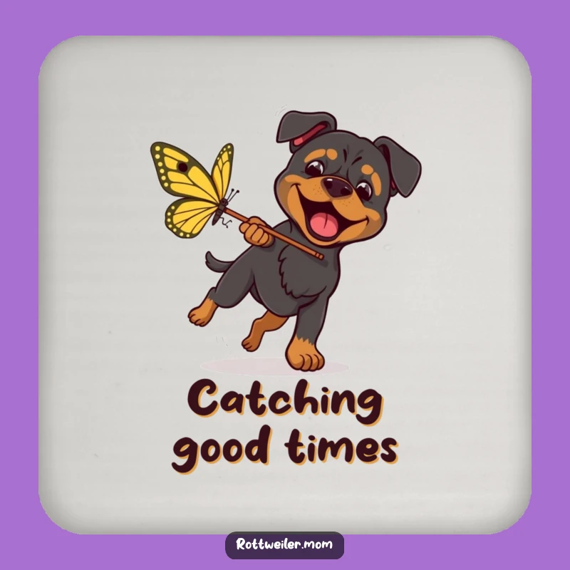 Funny Rottweiler Butterfly Coaster - Dog Chase Drink Protection, Funny Gift