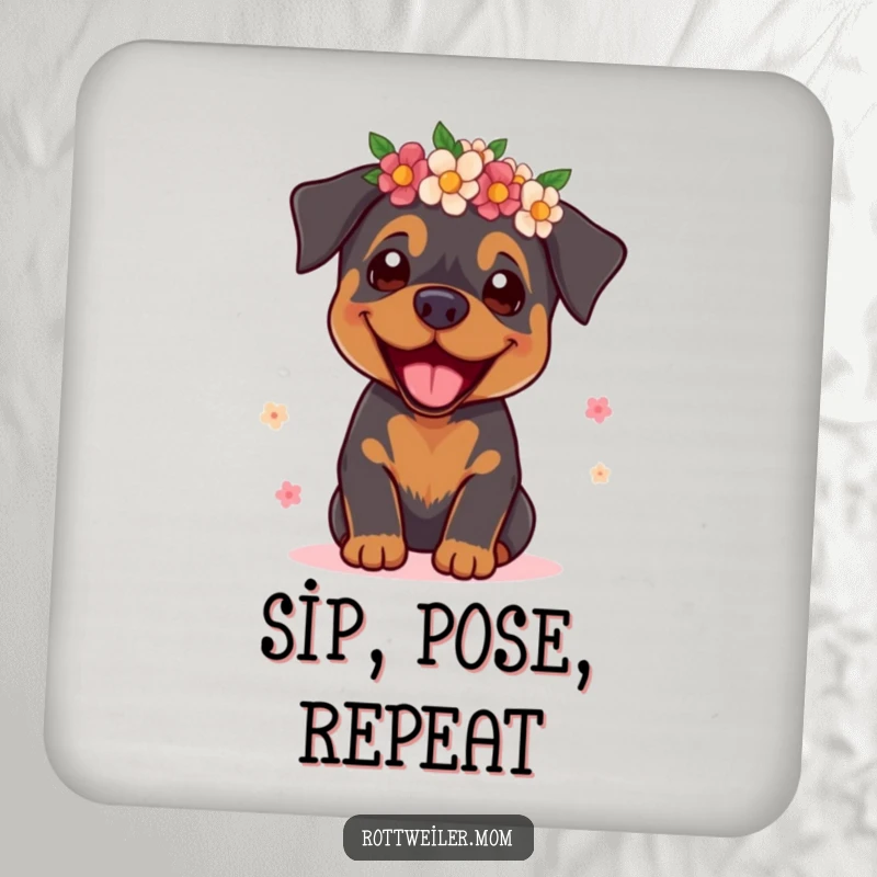 Funny Rottweiler Supermodel Coaster: A chic coaster with a rottweiler supermodel, adding humor to your table.