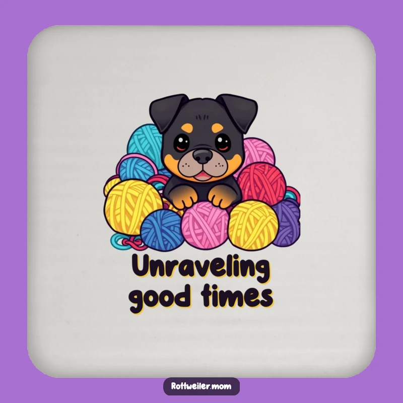 Funny Kawaii Rottweiler Coaster Set: Yarn Pile Peek, Cozy Home Decor Gift