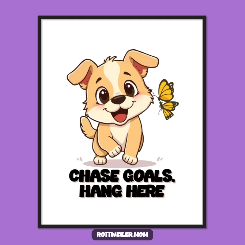 Funny Butterfly Chase Dog Poster: Vibrant Wall Art, Wonderful Funny Gift for Dog Art Lovers!