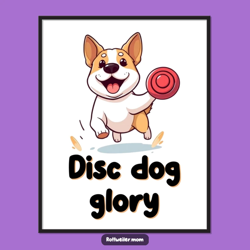 Funny Stocky Dog Frisbee Poster, Energetic Wall Art Gift