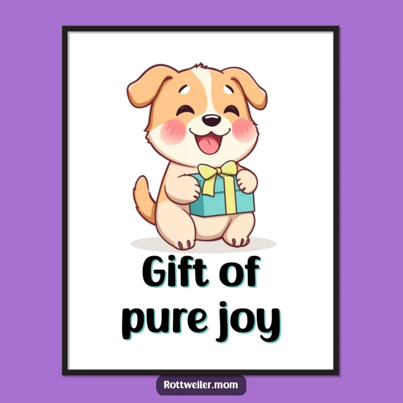 Funny Cheerful Dog Gift Box Poster, Vibrant Wall Art for Smiles