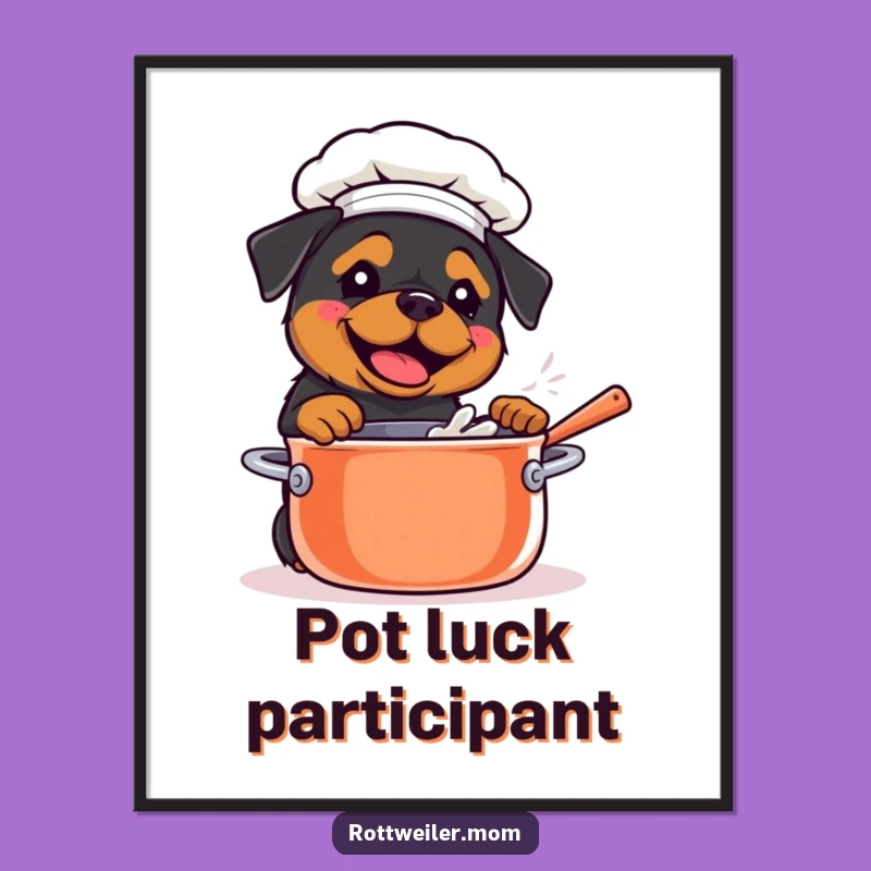 Funny Kawaii Rottweiler Chef Poster: Stirring Pot, Humorous Kitchen Art