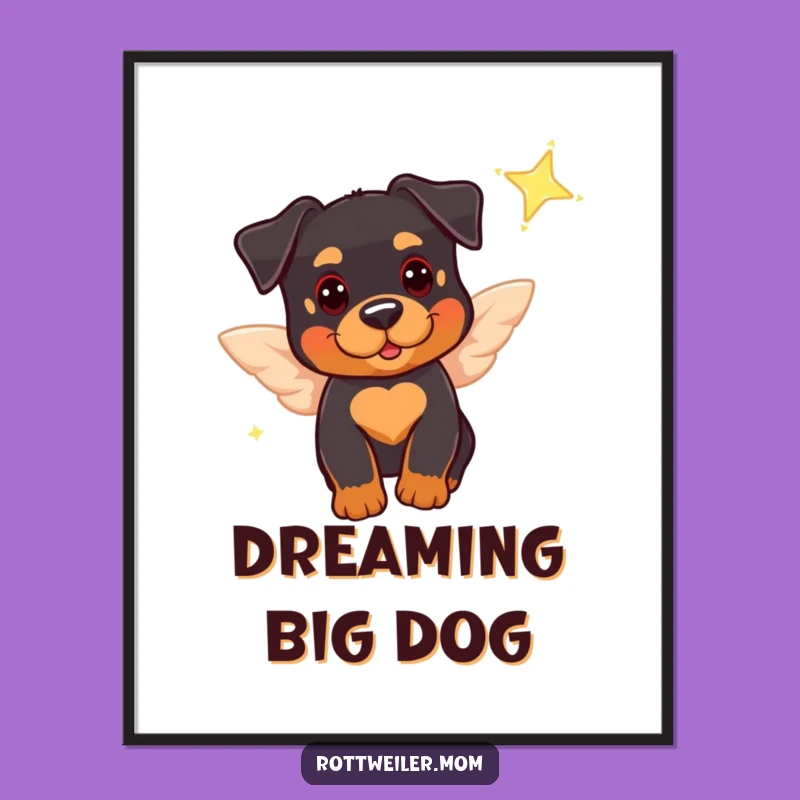 Funny Rottweiler Angel Poster: Whimsical Art, Perfect Dog Lover Gift