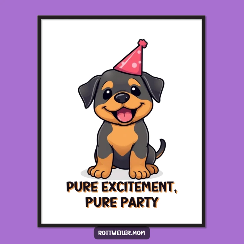 Funny Rottweiler Party Hat Poster: Joyful Dog Art for Celebrations