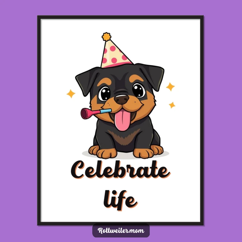 Funny Rottweiler Party Poster: Festive Pup Art, Perfect Gift