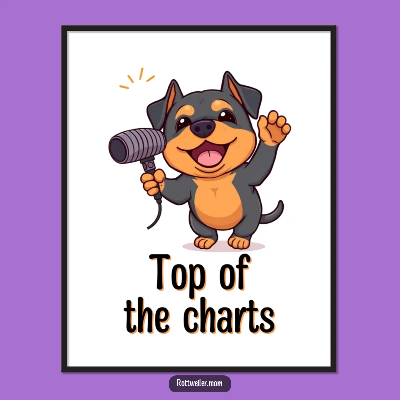 Funny Rottweiler Singing Star Poster - Rockstar Pup Wall Art