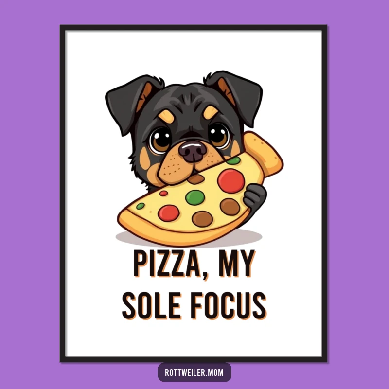 Funny Pizza Rottweiler Poster: Whimsical Dog Art Print Gift