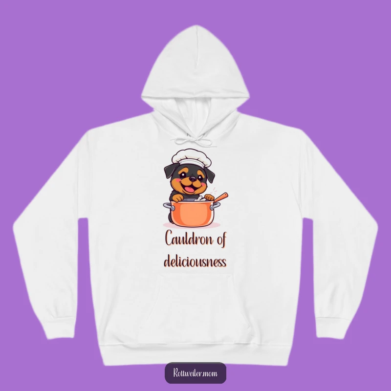 Cozy Funny Kawaii Rottweiler Chef Hoodie: Stirring Pot, Warm & Culinary Gift